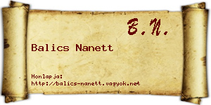 Balics Nanett névjegykártya
